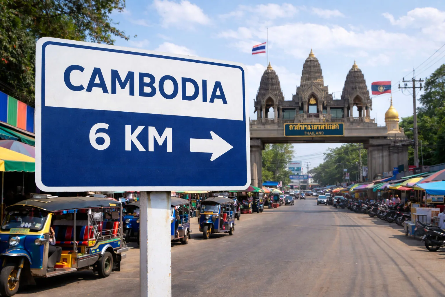 6km to cambodia sign